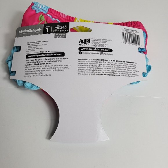 Swimschool Reusable Swim Diaper UPF 50 Level 1 18-22 lbs 12M Swim Mermaid Pink - Picture 11 of 16